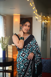 Green-Black Pochampalli Cotton Ikat Saree - SRGBPCIS347