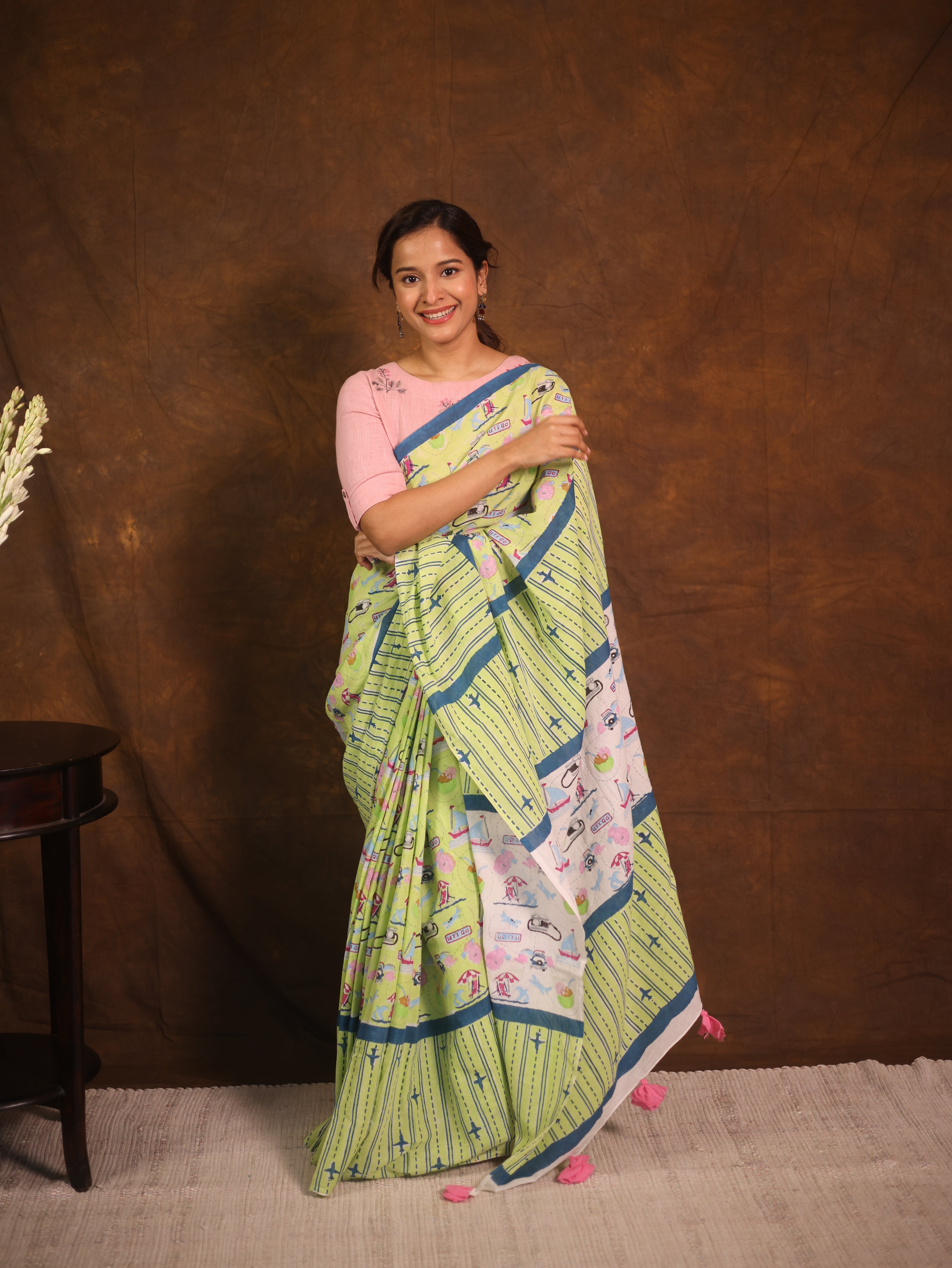 Pista Green HBP Signature Cotton Saree - SRPGSCS14