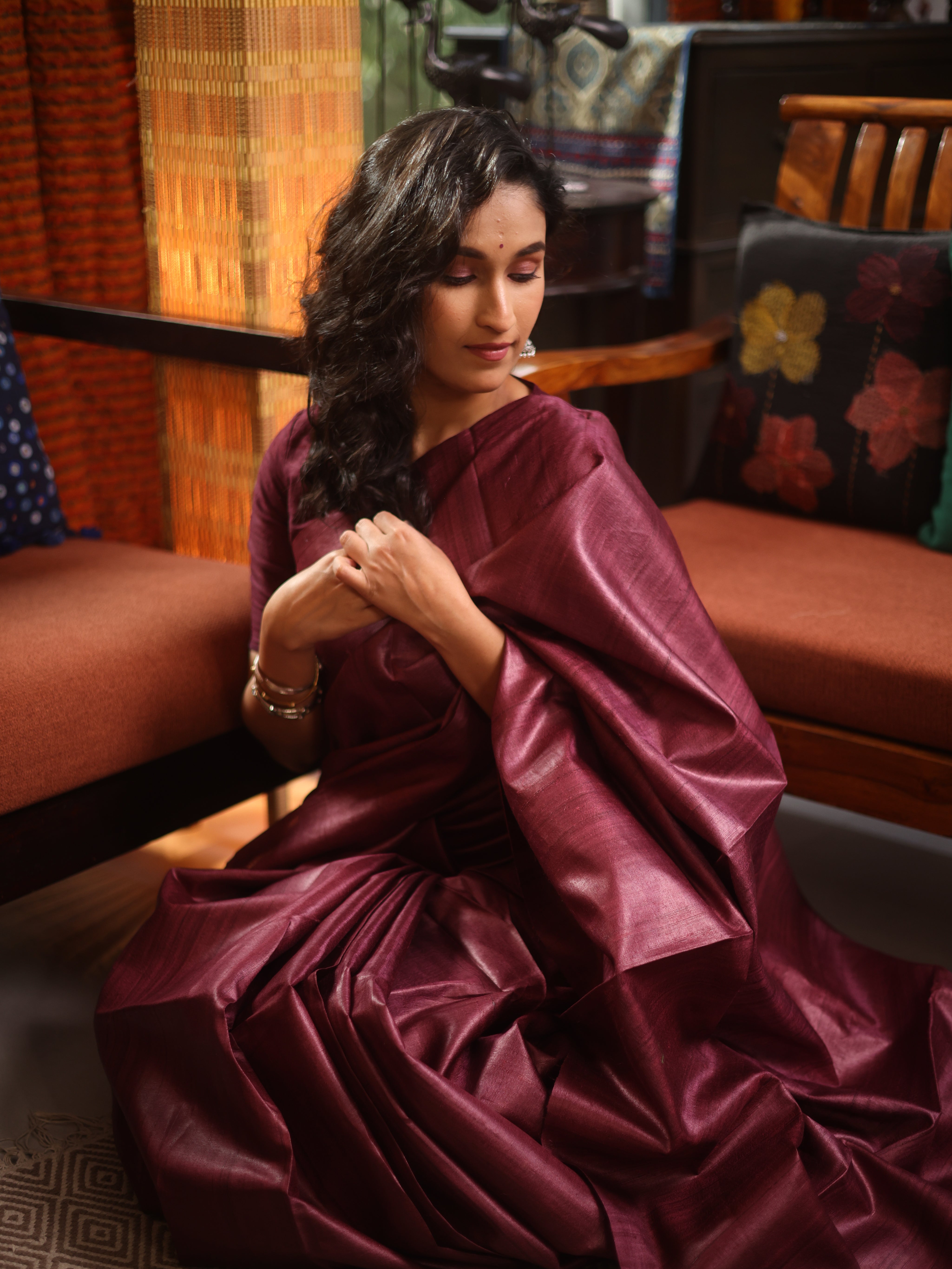 Onion Pink Tussar Silk Saree - SROPTSS1764
