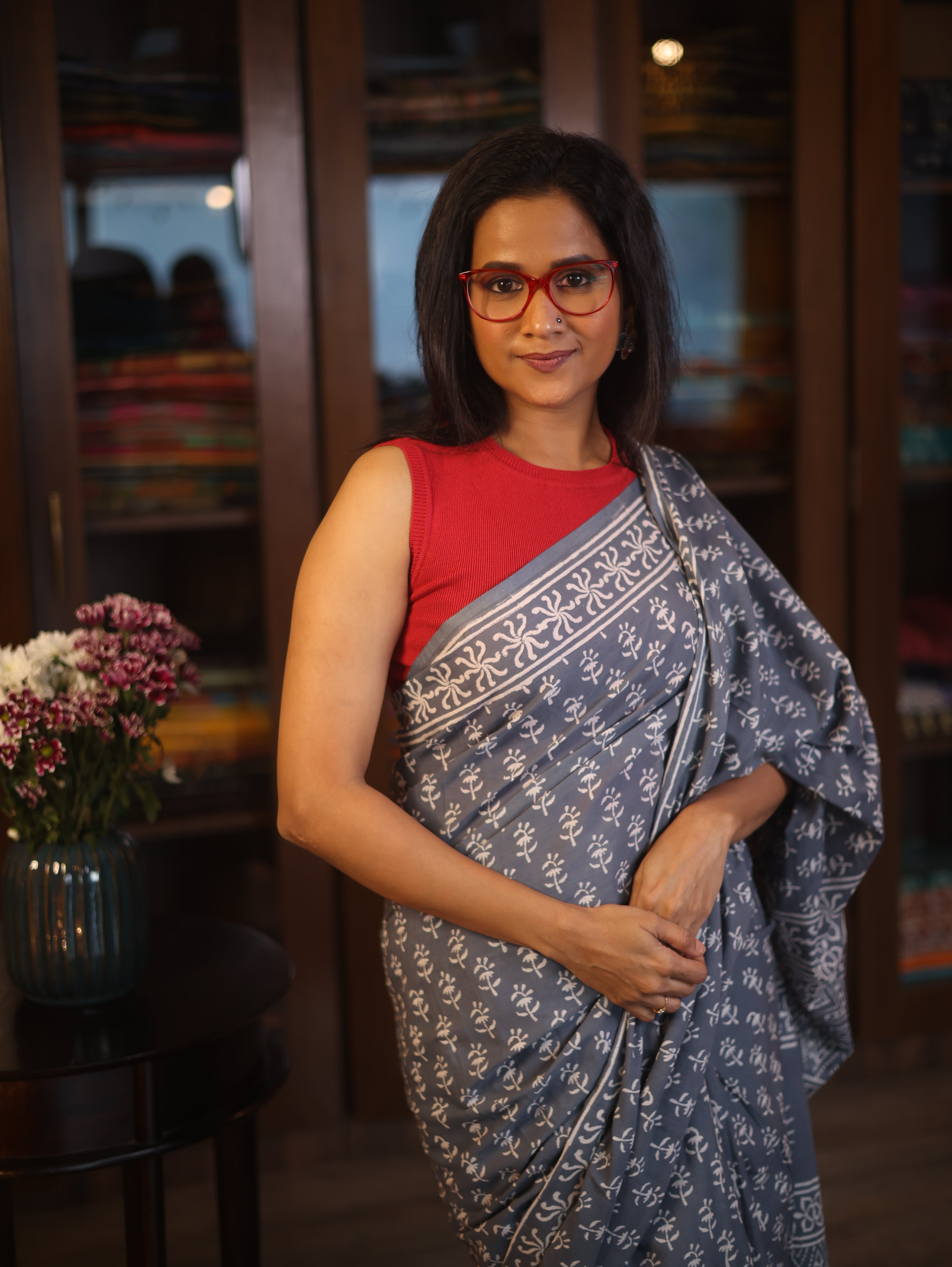 Dark Grey HBP Cotton Saree - SRDGCS2595