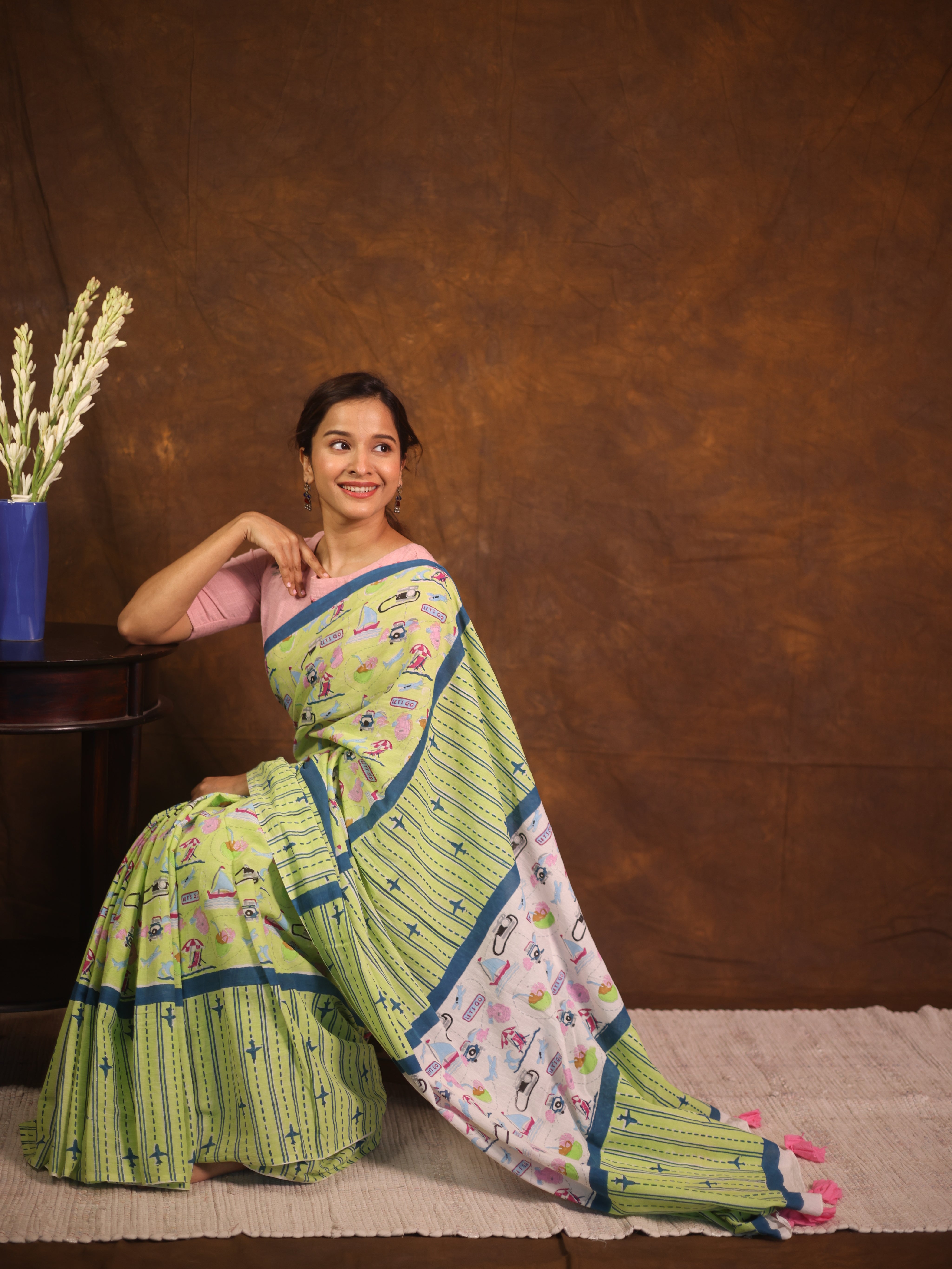Pista Green HBP Signature Cotton Saree - SRPGSCS14