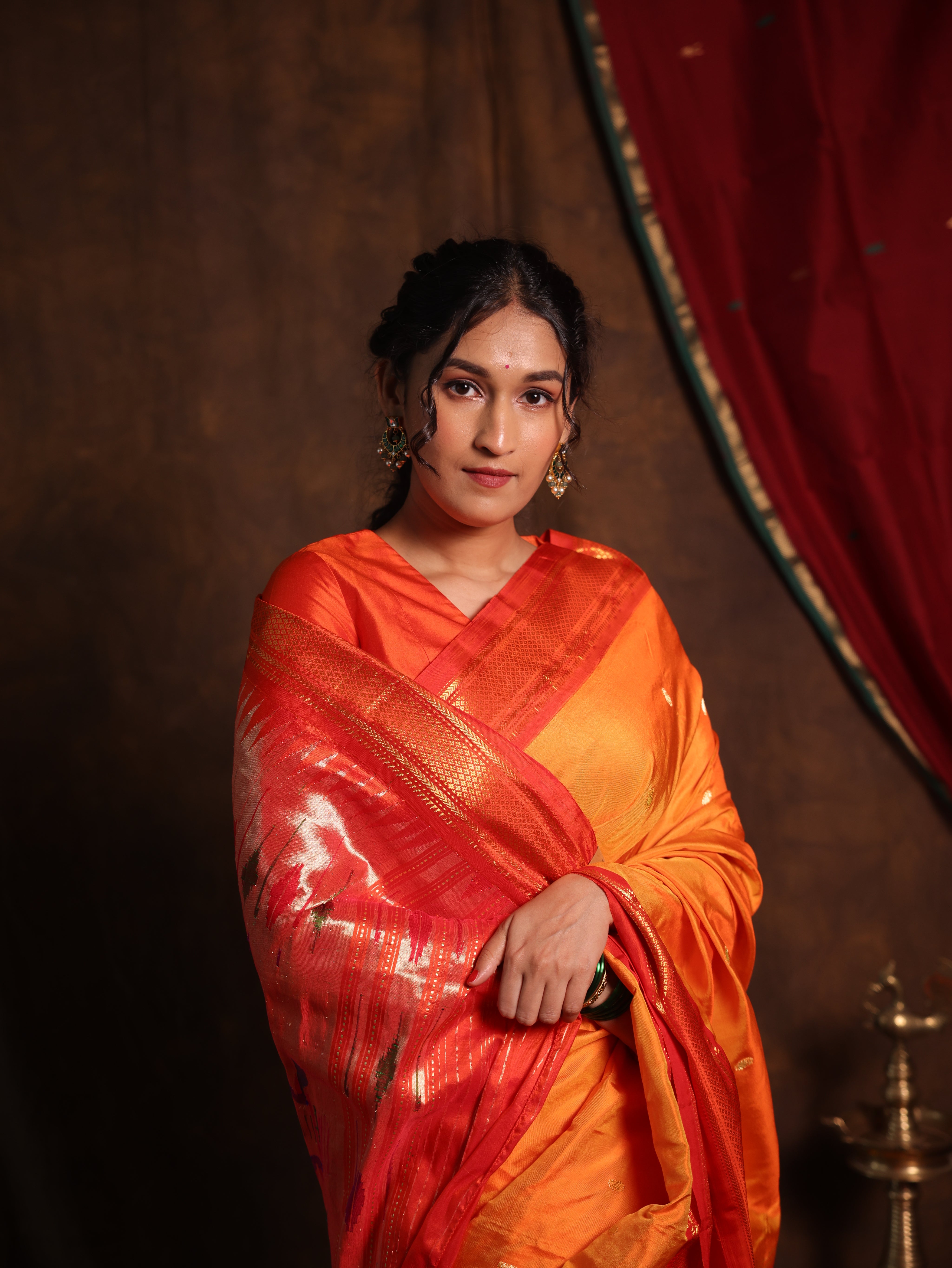 Orange Silk Paithani Saree - SROSPS784