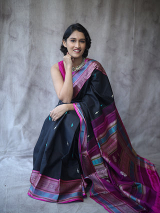 Black Kanjeevaram Silk Saree - SRBKSS558