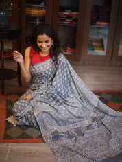 Dark Grey HBP Cotton Saree - SRDGCS2595