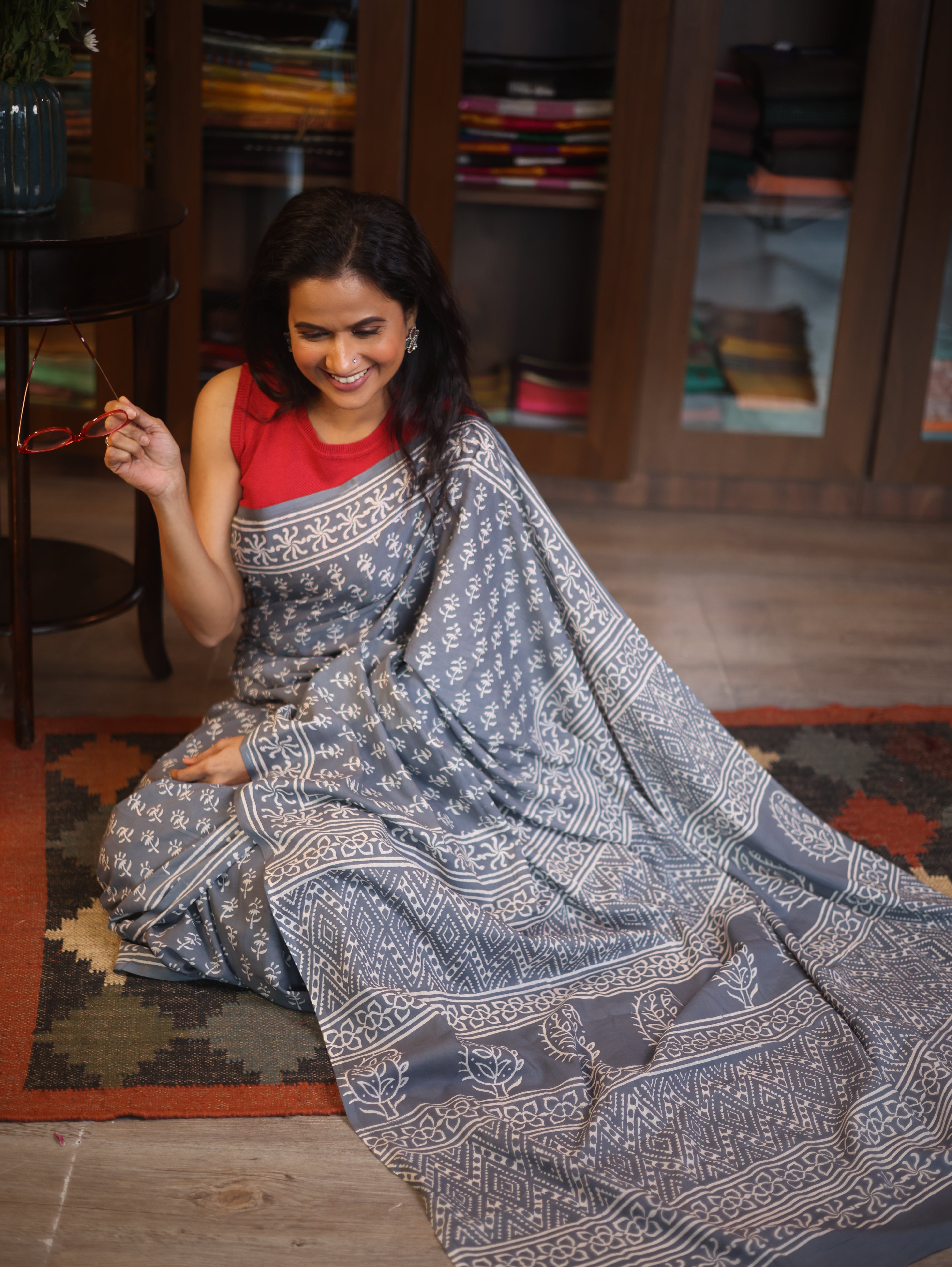 Dark Grey HBP Cotton Saree - SRDGCS2595