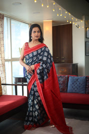 Dark Green Pochampalli Cotton Ikat Saree - SRDGPCIS295