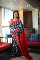 Dark Green Pochampalli Cotton Ikat Saree - SRDGPCIS295