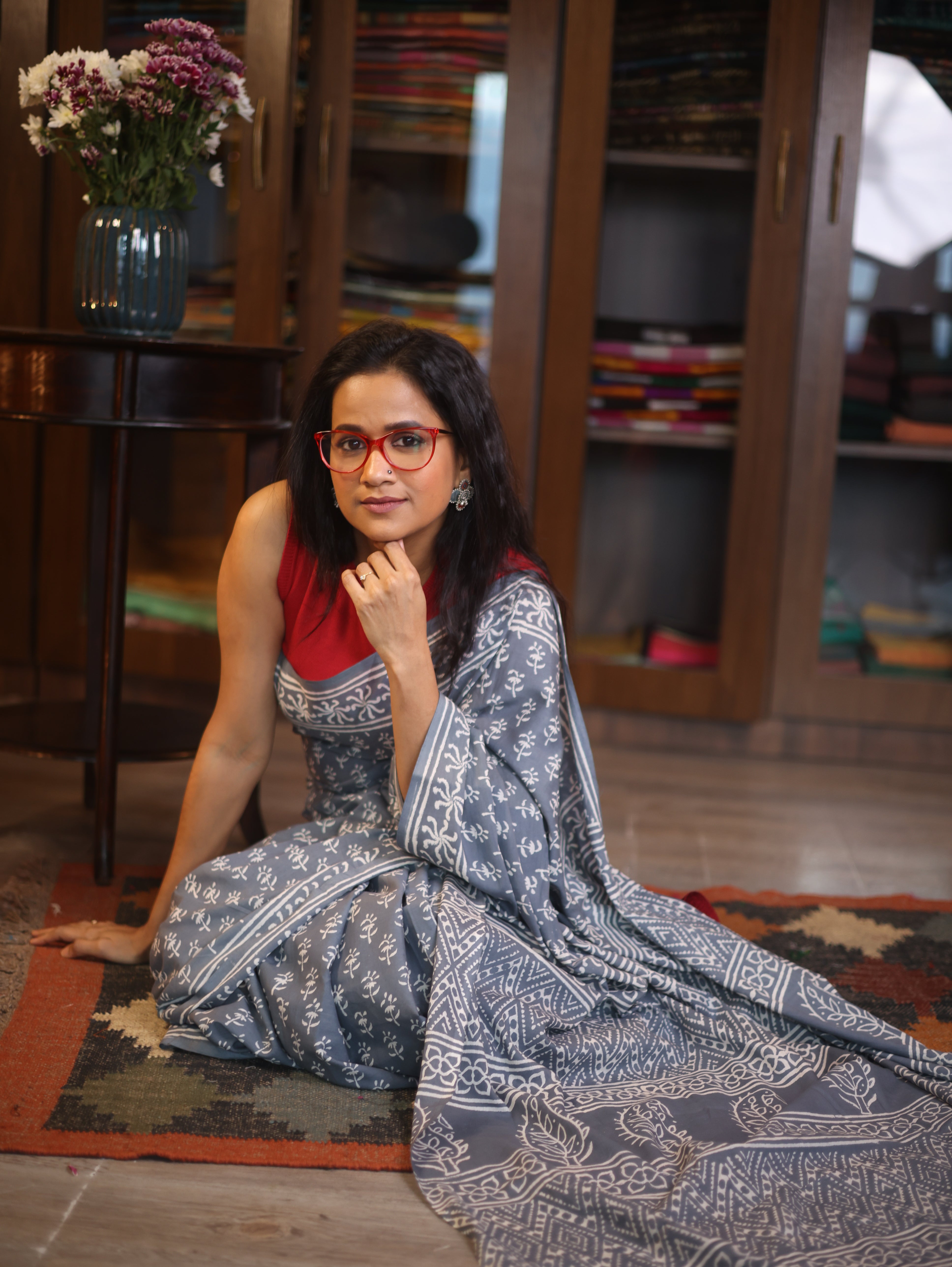 Dark Grey HBP Cotton Saree - SRDGCS2595