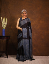 Navy Blue Striped  HBP Modal Silk Saree - SRNMSS559