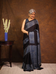 Navy Blue Striped  HBP Modal Silk Saree - SRNMSS559