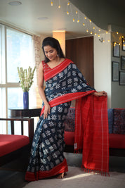 Dark Green Pochampalli Cotton Ikat Saree - SRDGPCIS295