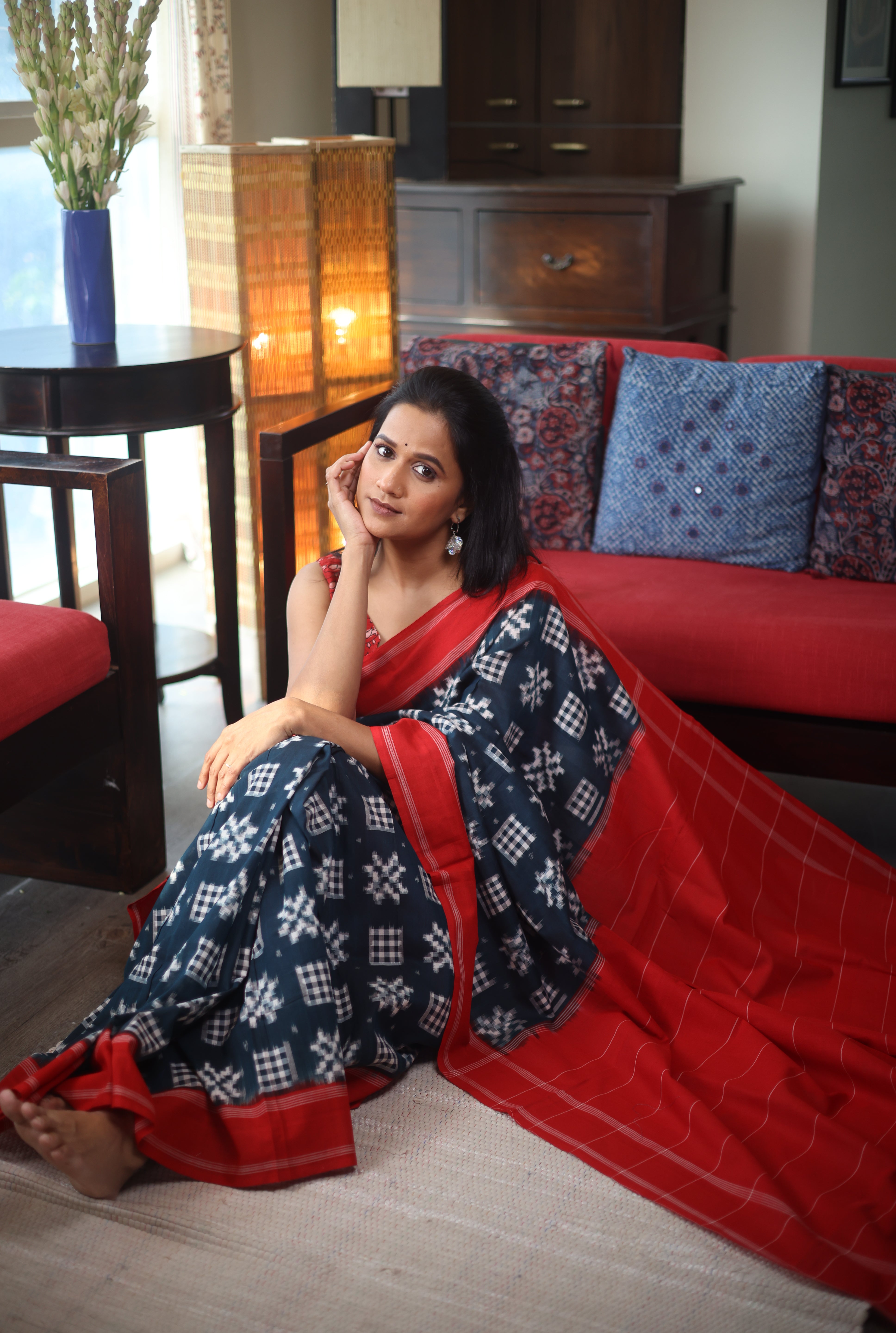 Dark Green Pochampalli Cotton Ikat Saree - SRDGPCIS295