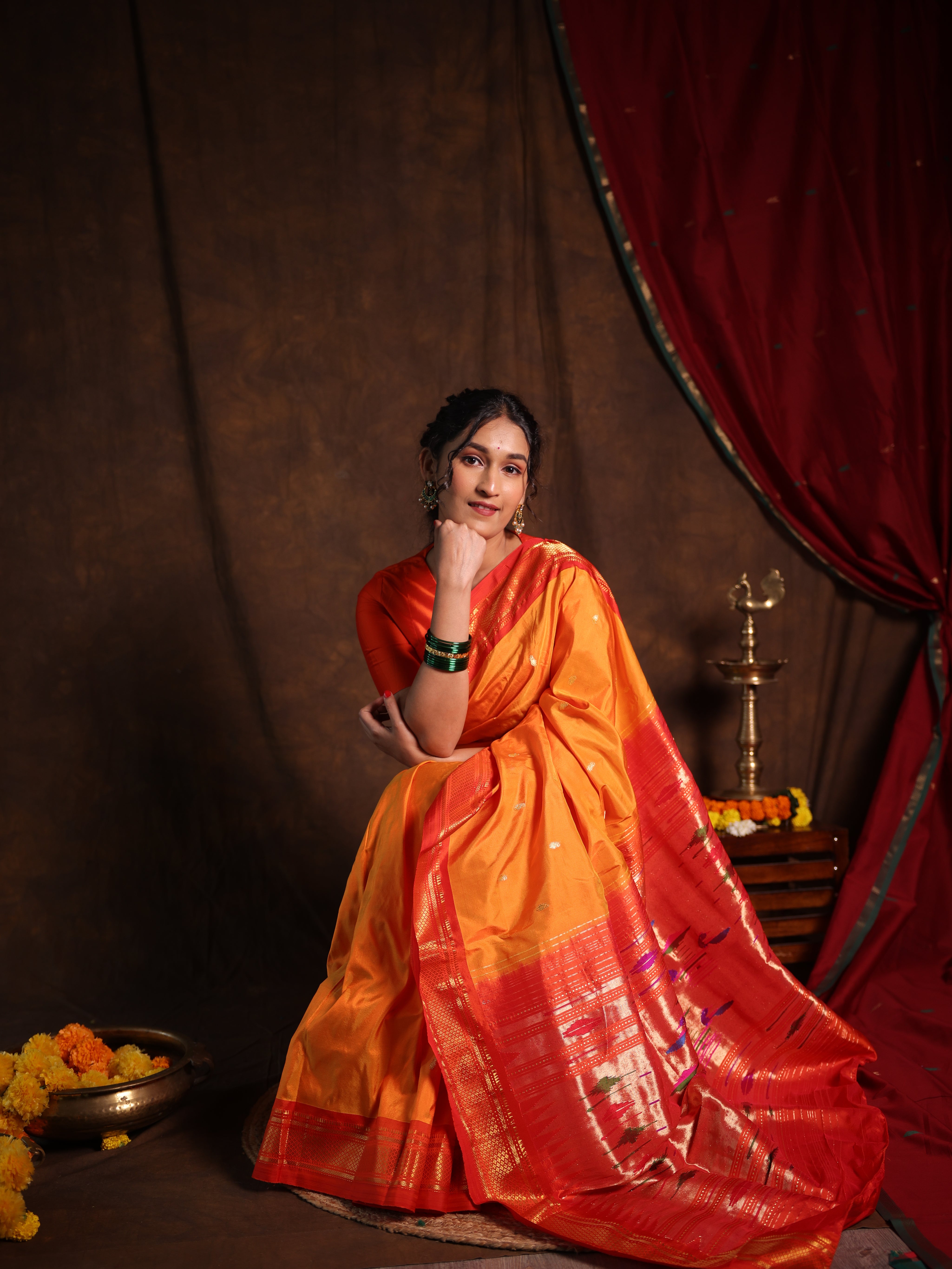 Orange Silk Paithani Saree - SROSPS784