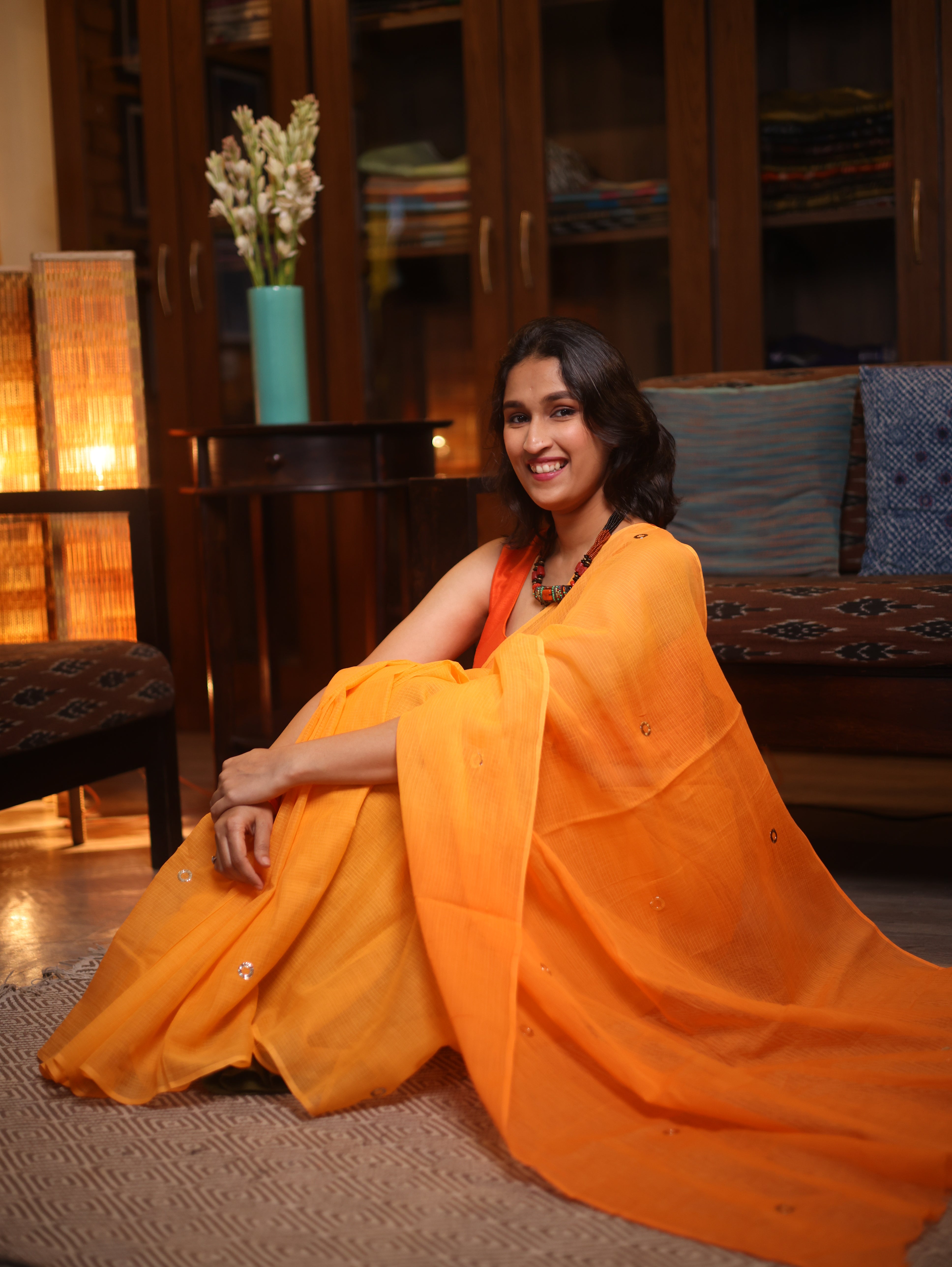Orange HBP Kota Doria Saree - SROKDS122