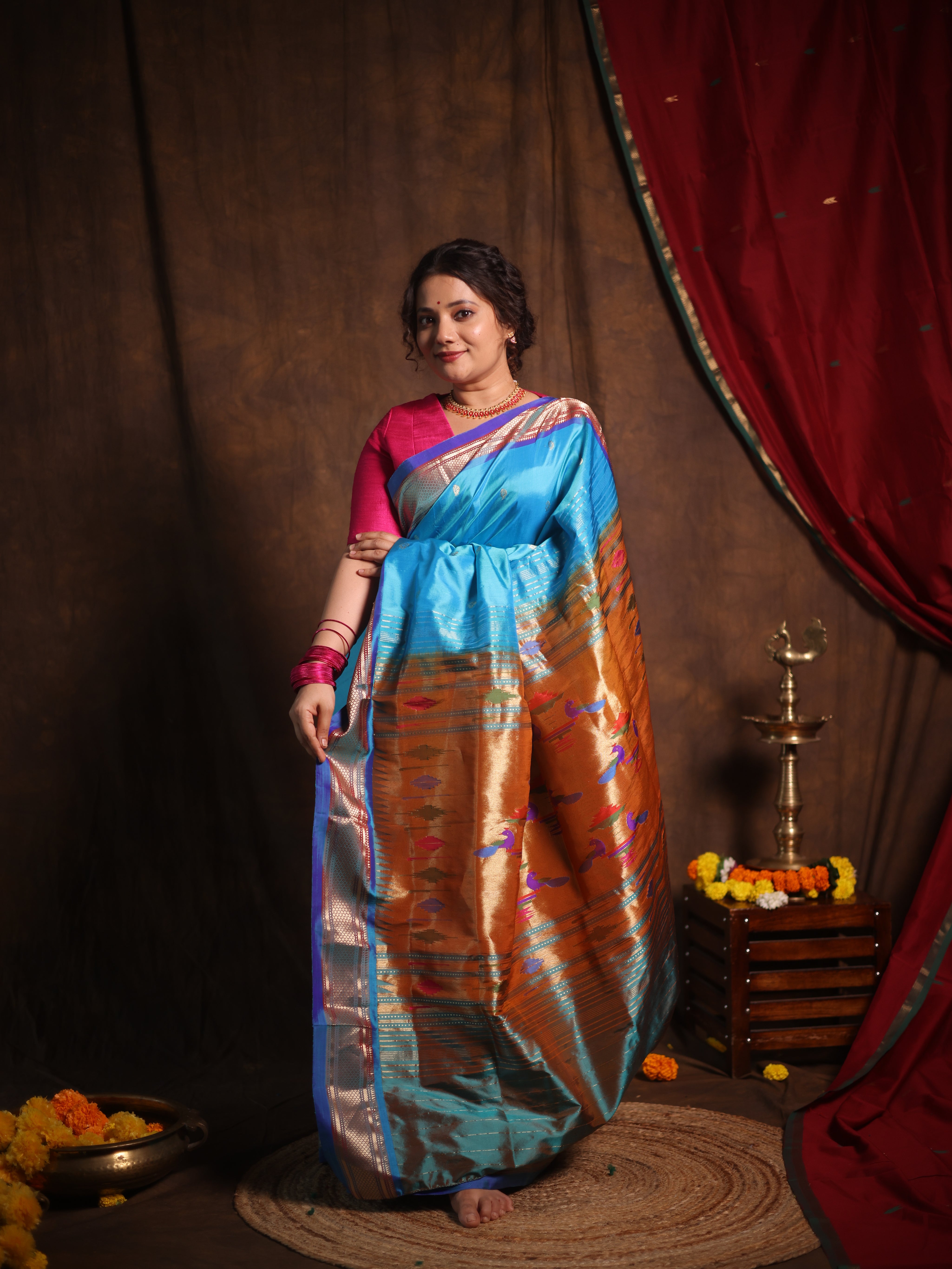 Blue Silk Paithani Saree - SRBSPS782