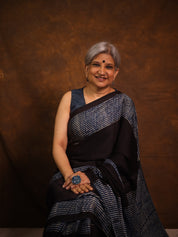 Navy Blue Striped  HBP Modal Silk Saree - SRNMSS559