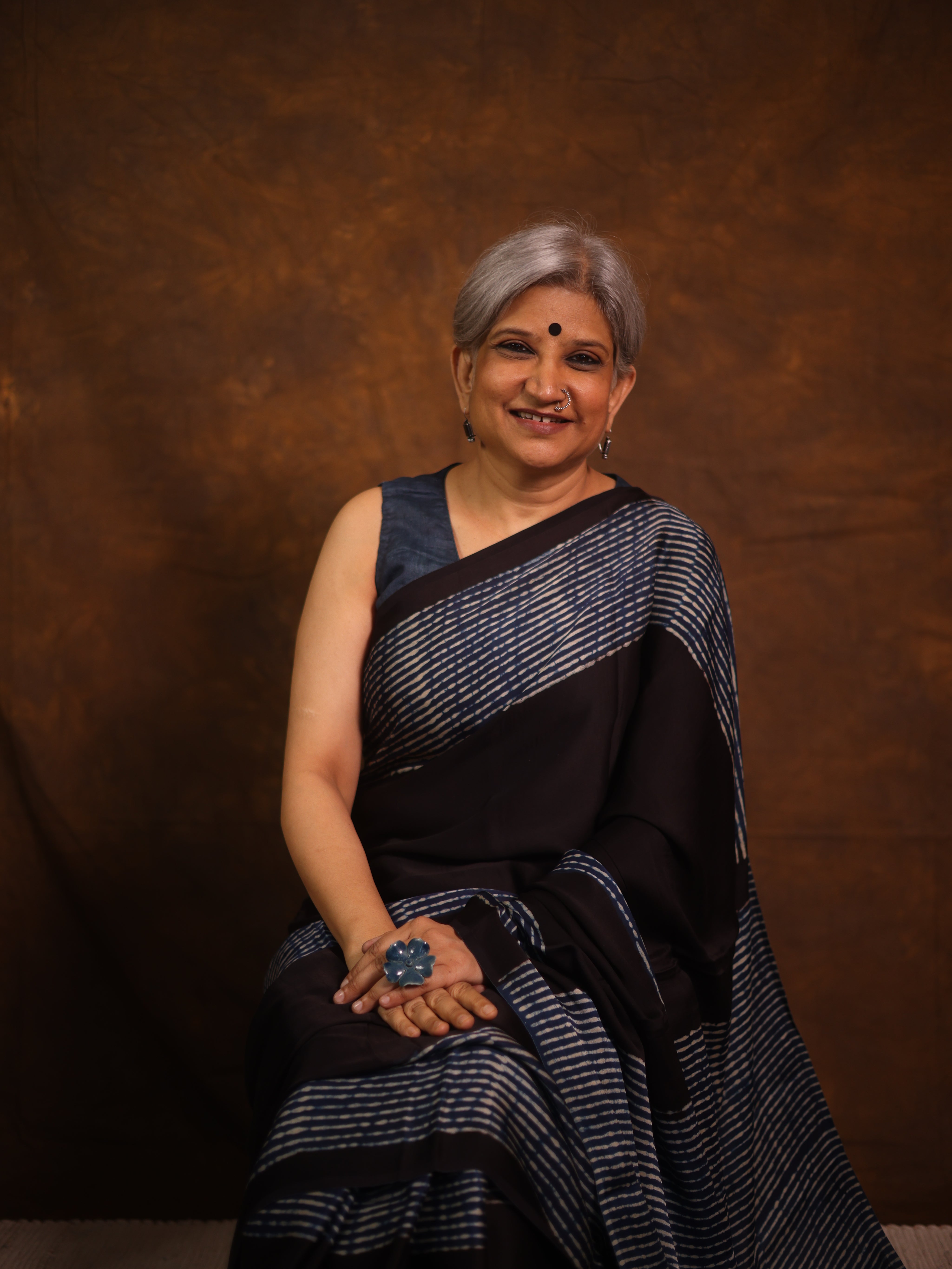 Navy Blue Striped  HBP Modal Silk Saree - SRNMSS559