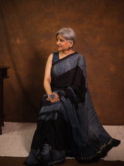 Navy Blue Striped  HBP Modal Silk Saree - SRNMSS559