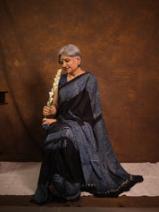 Navy Blue Striped  HBP Modal Silk Saree - SRNMSS559