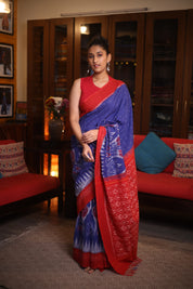 Blue Pochampalli Cotton Ikat Saree- SRBPCIS35EX