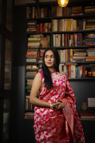 Rani Pink Banarasi Silk Saree-SRRPBSS182