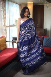 Blue Pochampalli Cotton Ikat Saree - SRBPCIS500