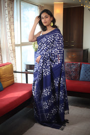 Blue Pochampalli Cotton Ikat Saree - SRBPCIS500