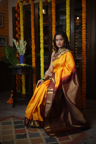 Yellow Kanjeevaram Silk Saree-SRYKSS453