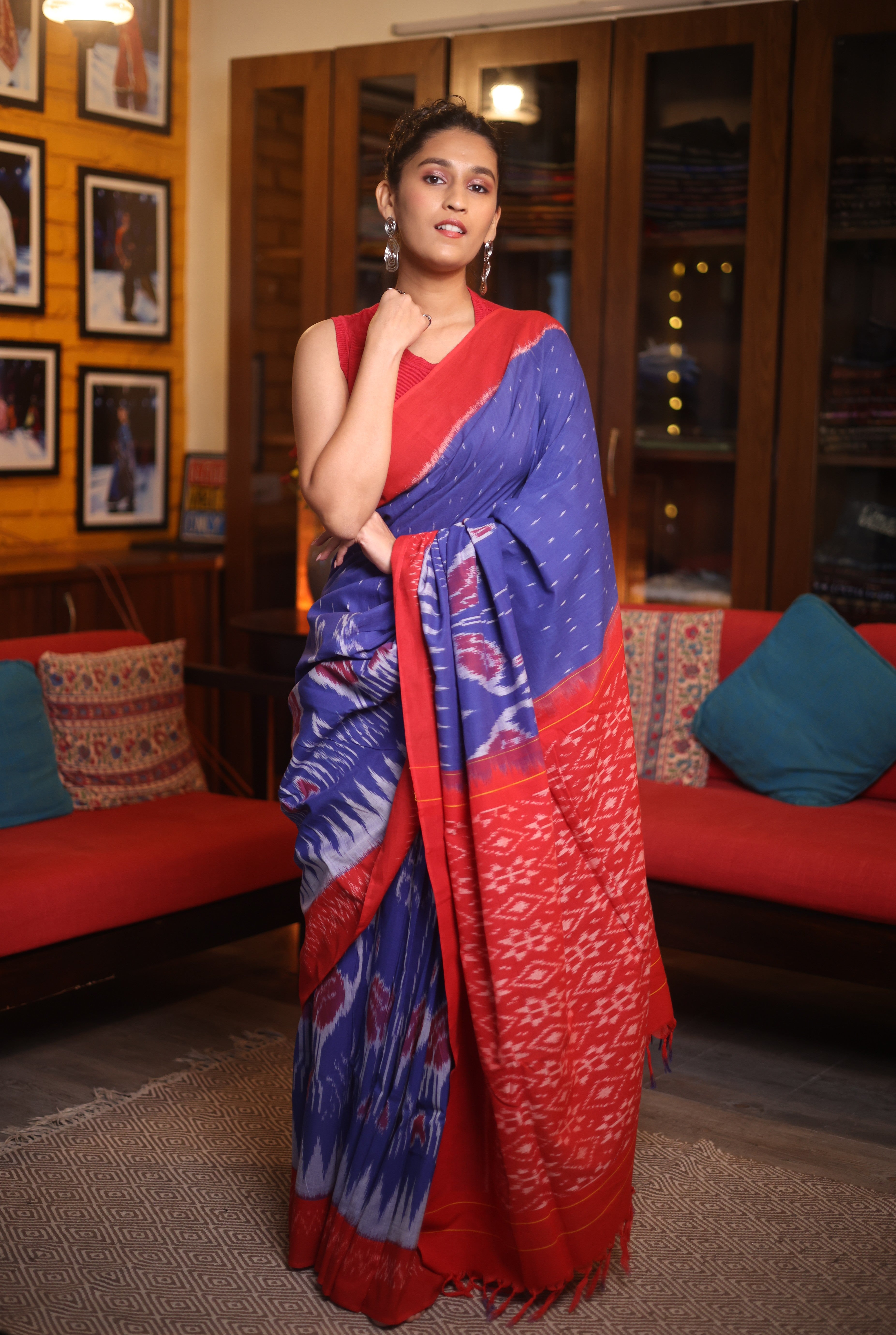 Blue Pochampalli Cotton Ikat Saree- SRBPCIS35EX