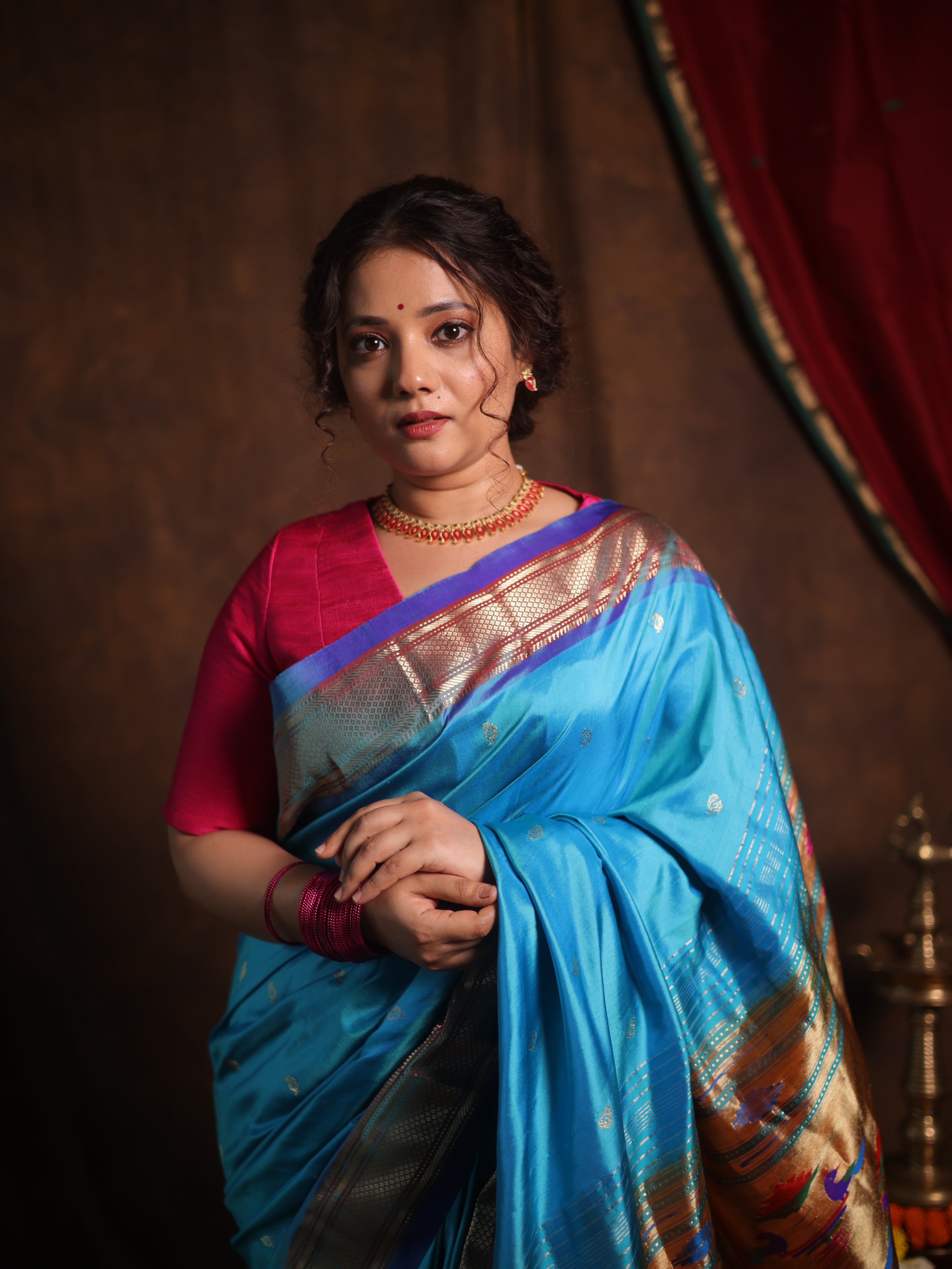 Blue Silk Paithani Saree - SRBSPS782