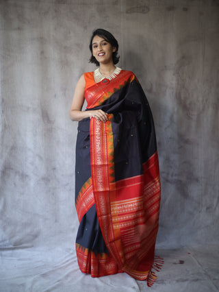 Black Kanjeevaram Silk Saree-SRBKSS443