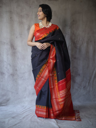 Black Kanjeevaram Silk Saree-SRBKSS443