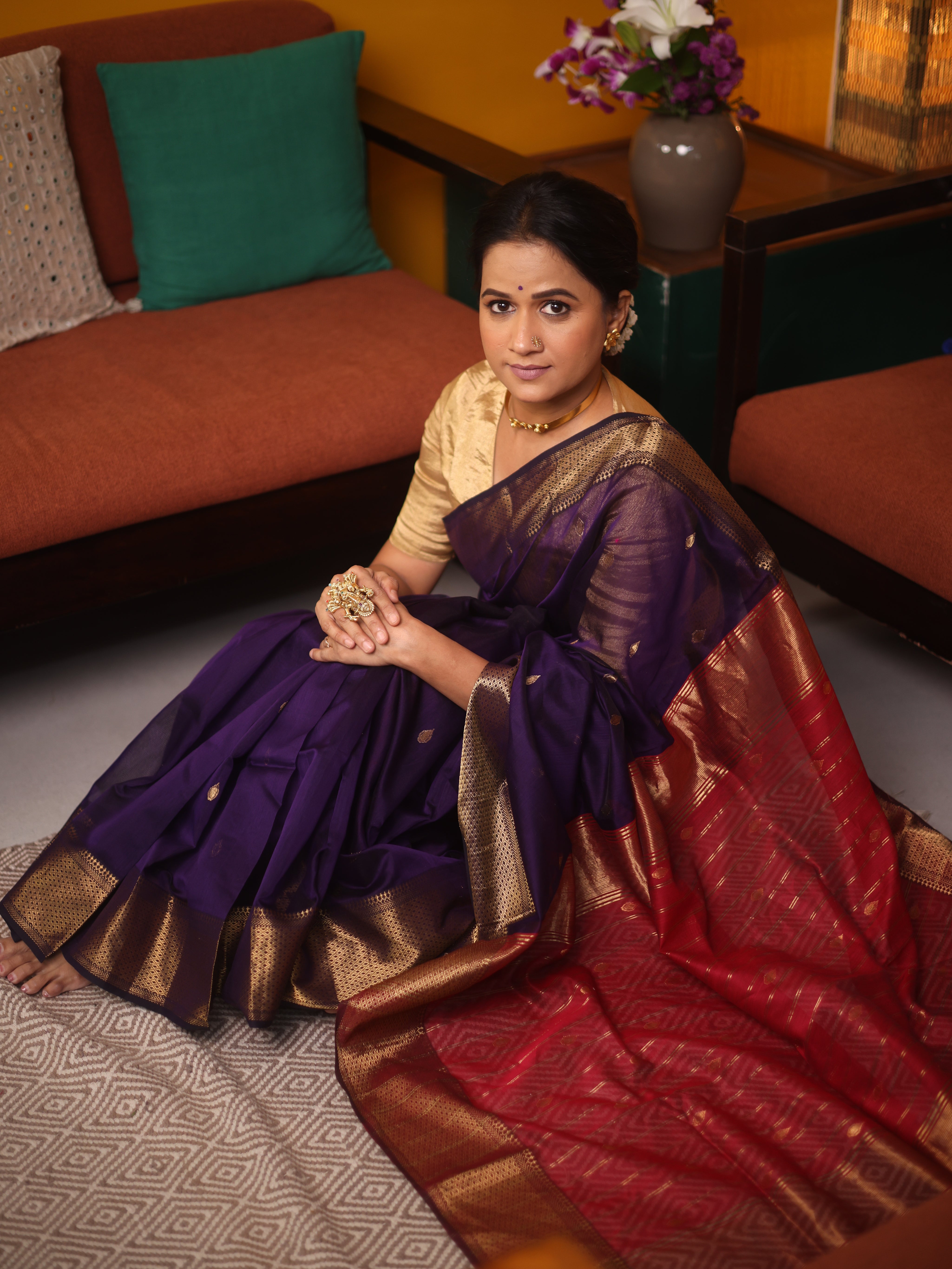 Purple Maheshwari Saree - SRPMS1032