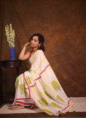 Off White HBP Signature Cotton Saree - SROWSCS26