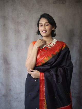 Black Kanjeevaram Silk Saree-SRBKSS443