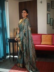 Rama Green Printed Tussar Silk Saree - SRRGPTSS018