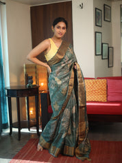 Rama Green Printed Tussar Silk Saree - SRRGPTSS018