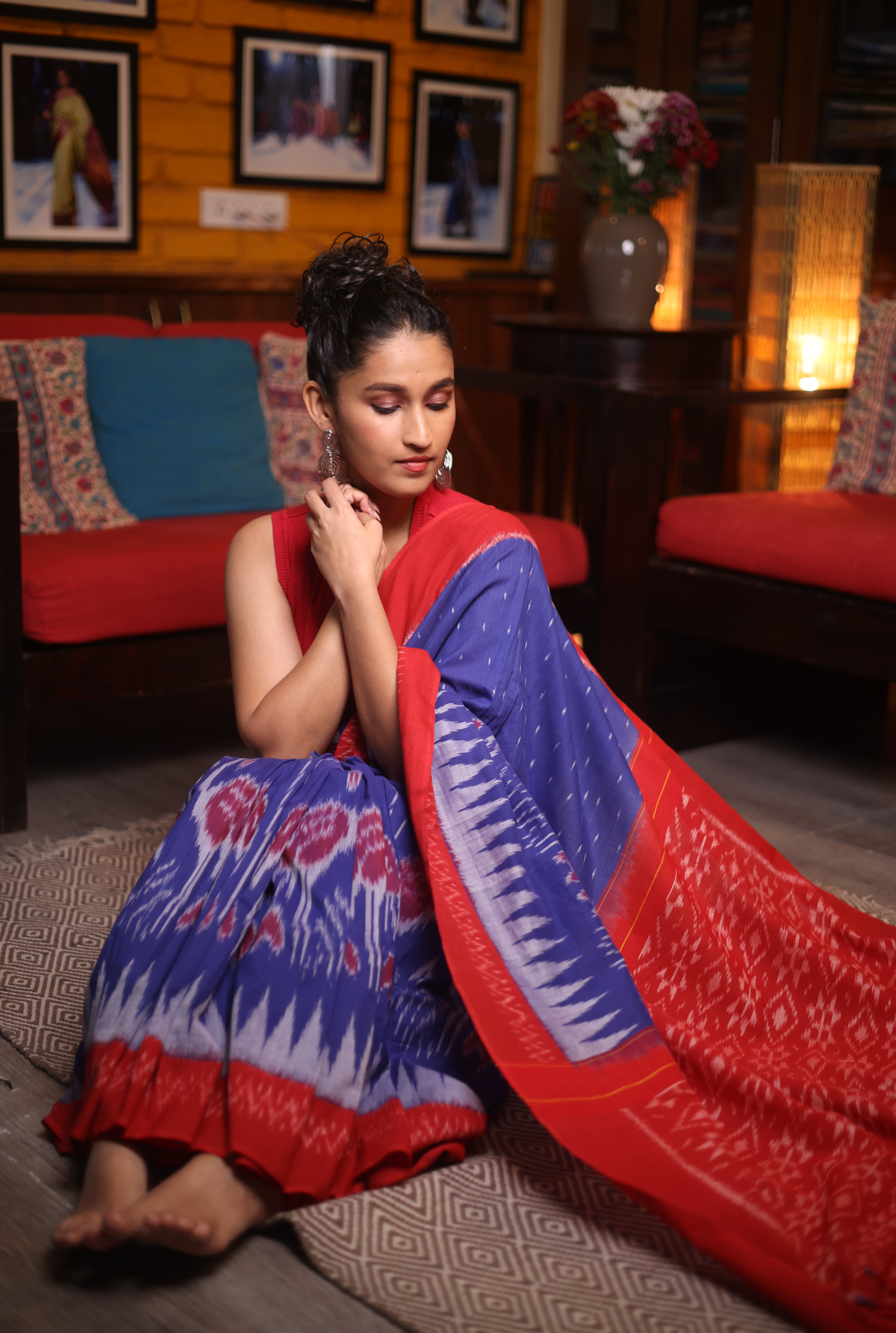 Blue Pochampalli Cotton Ikat Saree- SRBPCIS35EX