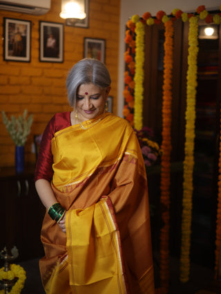 Mustard- Maroon Kanjeevaram Silk Saree-SRSMMKSS306