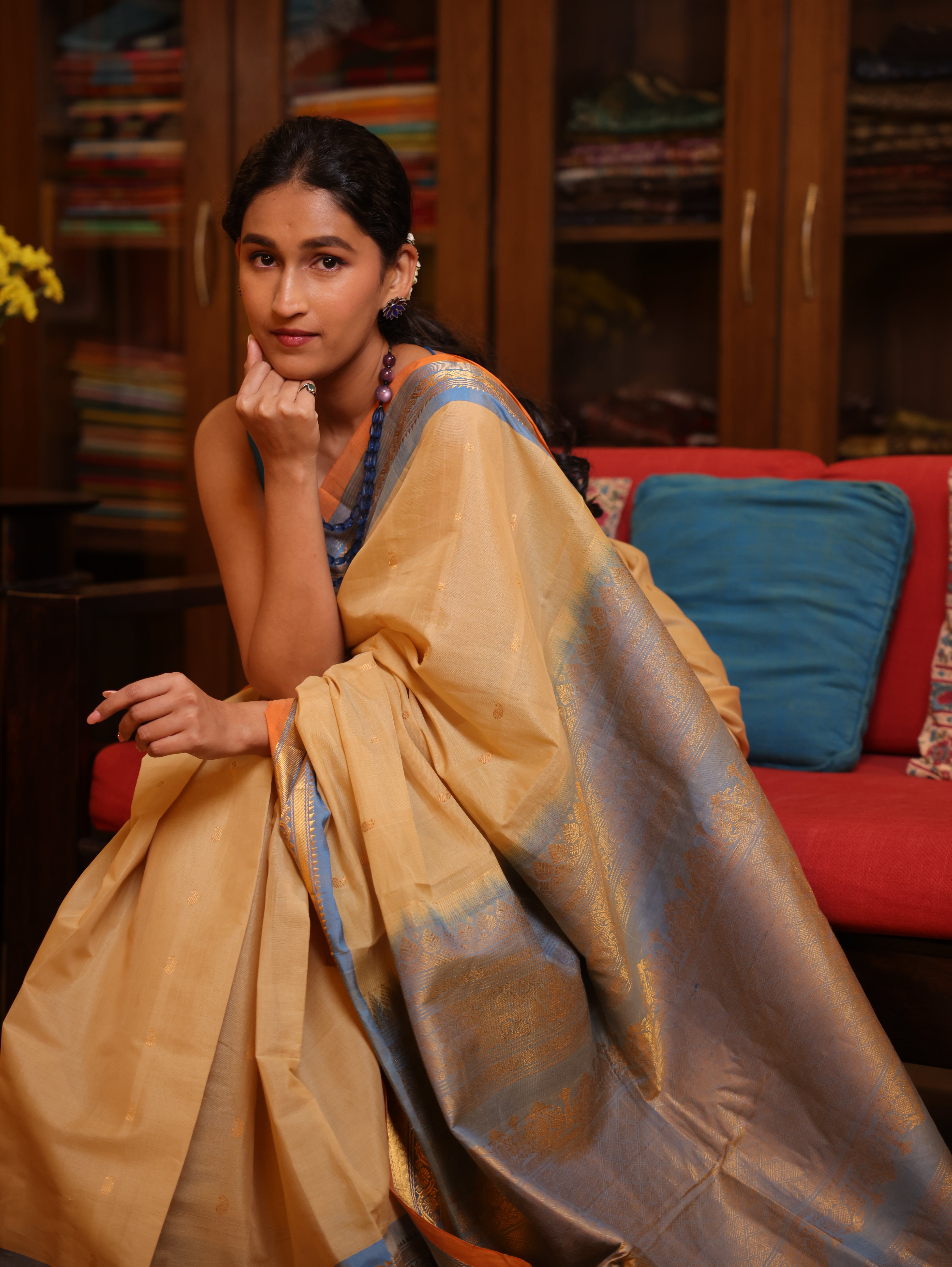 Beige Gadwal Cotton Silk Saree - SRBGCSS75