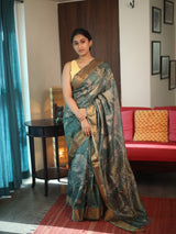 Rama Green Printed Tussar Silk Saree - SRRGPTSS018