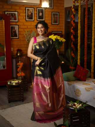 Black Kanjeevaram Silk Saree - SRBKSS510