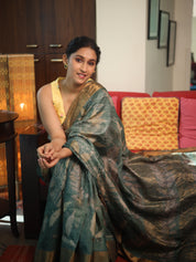 Rama Green Printed Tussar Silk Saree - SRRGPTSS018