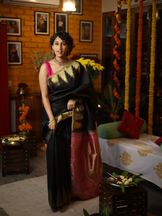 Black Kanjeevaram Silk Saree - SRBKSS510