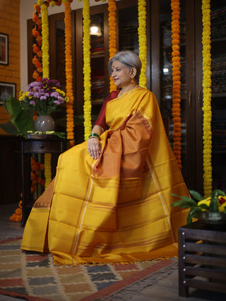 Mustard- Maroon Kanjeevaram Silk Saree-SRSMMKSS306