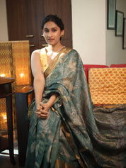 Rama Green Printed Tussar Silk Saree - SRRGPTSS018