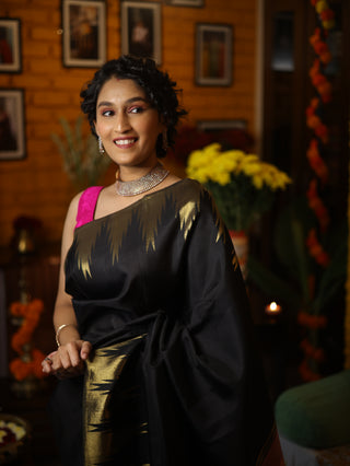 Black Kanjeevaram Silk Saree - SRBKSS510