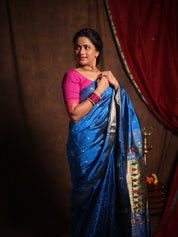 Blue Silk Paithani Saree - SRBSPS788
