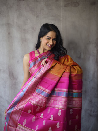 Two Tone Orange Kanjeevaram Silk Saree - SRBOKSS566