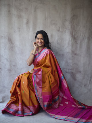 Two Tone Orange Kanjeevaram Silk Saree - SRBOKSS566